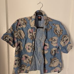 Warner Bros. Blue and Tan Cartoon Print Men's Shirt